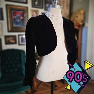Vintage 90s Venus of California Black Velvet Cropped Bolero Jacket Goth Formal